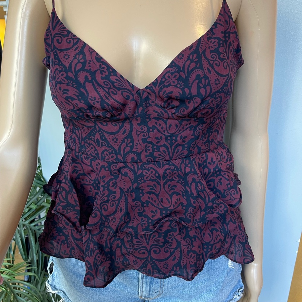 Floral Spaghetti Strap Top - Black and Red